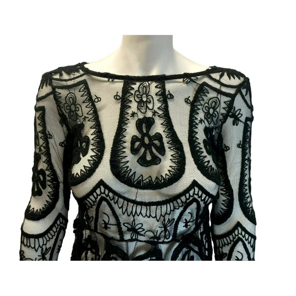 Jens Pirate Booty Free People Sheer Black Floral Embroidered Vintage Lace Dress - Picture 3 of 9